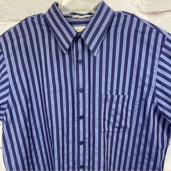 Van Heusen Mens Blue Striped Broadcloth Button Up Long Sleeve Shirt w/Pocket XL - Picture 3 of 10